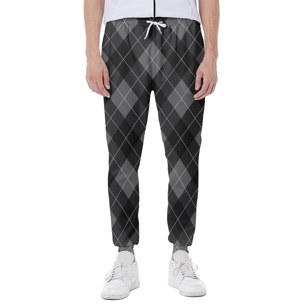 Dark Grey Argyle Pattern Print Scuba Joggers