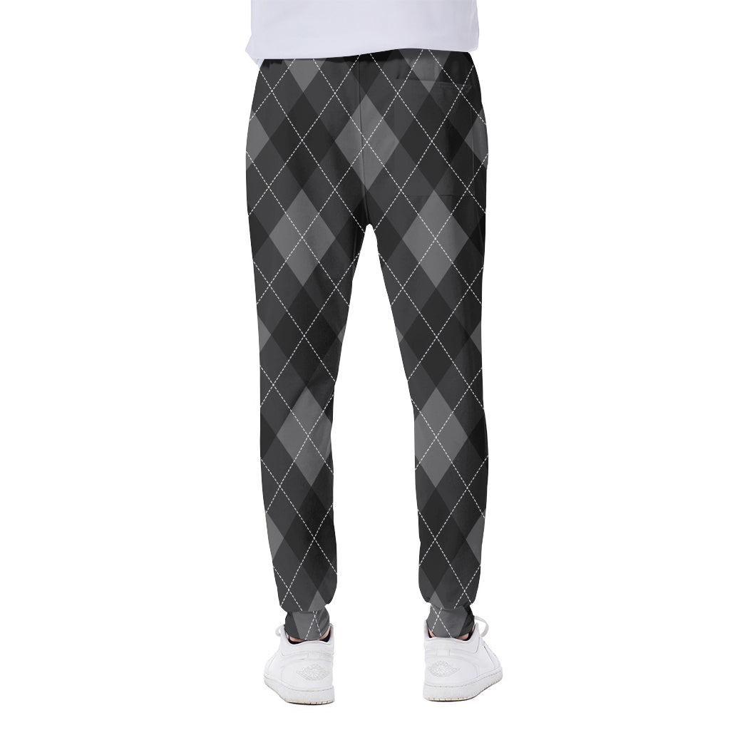 Dark Grey Argyle Pattern Print Scuba Joggers