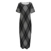 Dark Grey Argyle Pattern Print Short Sleeve Long Nightdress