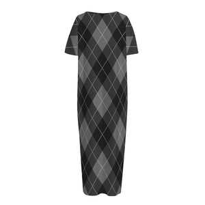 Dark Grey Argyle Pattern Print Short Sleeve Long Nightdress