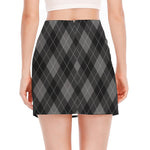 Dark Grey Argyle Pattern Print Side Slit Mini Skirt