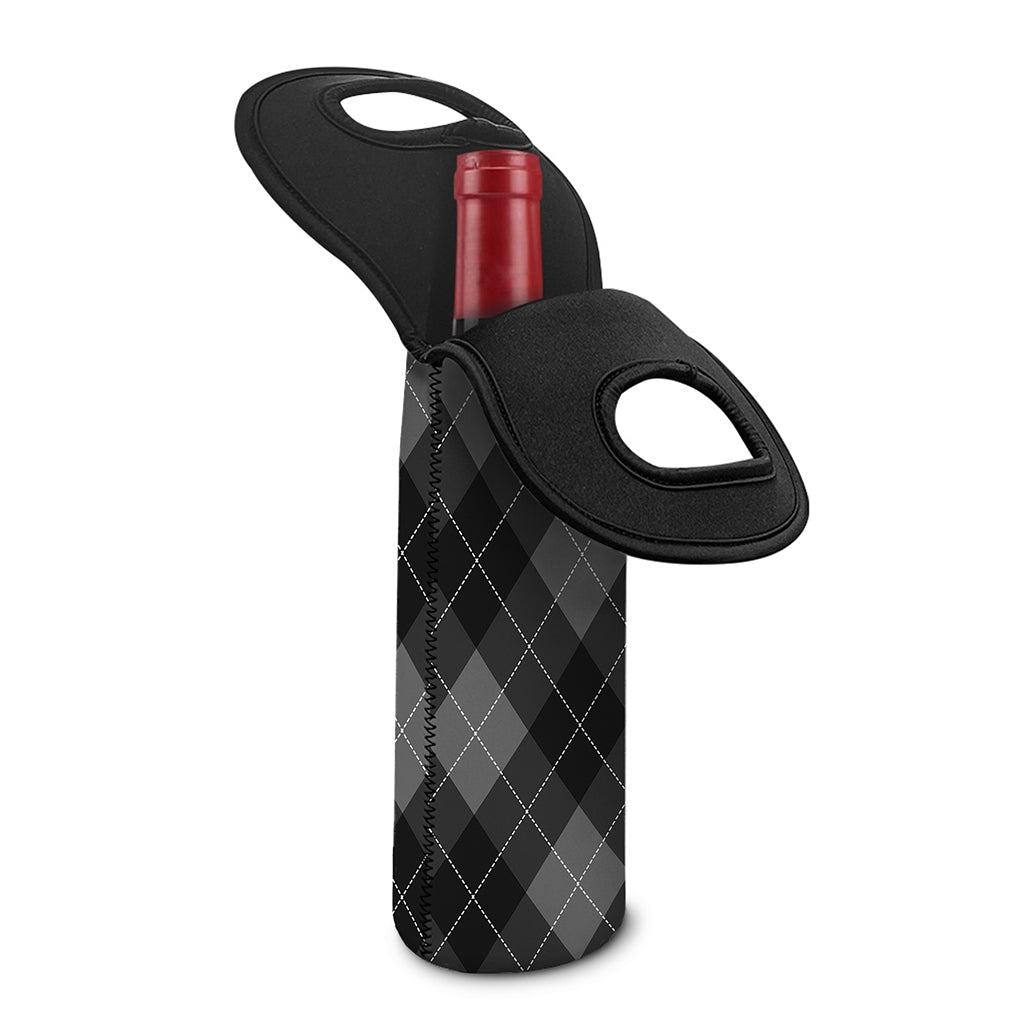 Dark Grey Argyle Pattern Print Single Neoprene Wine Tote