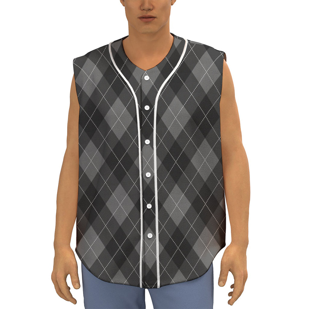 Dark Grey Argyle Pattern Print Sleeveless Baseball Jersey