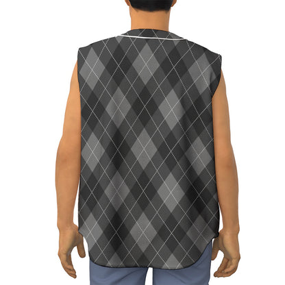 Dark Grey Argyle Pattern Print Sleeveless Baseball Jersey