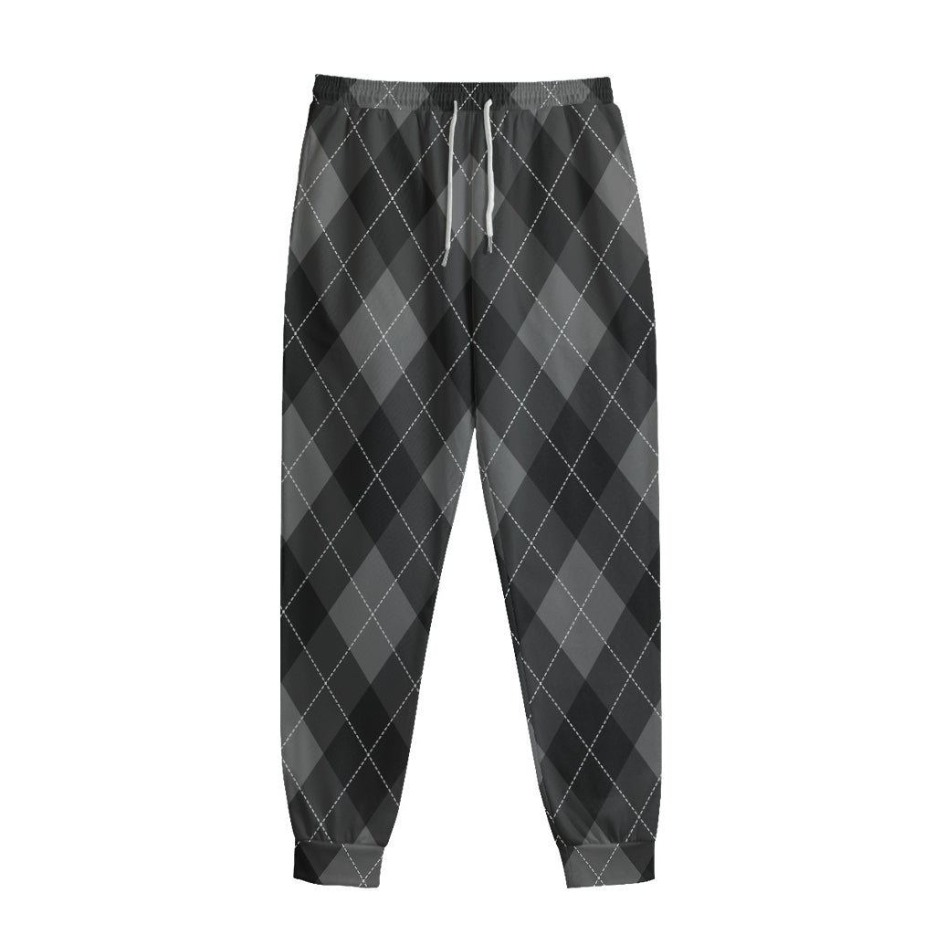 Dark Grey Argyle Pattern Print Sweatpants