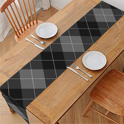 Dark Grey Argyle Pattern Print Table Runner