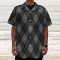 Dark Grey Argyle Pattern Print Textured Short Sleeve Shirt