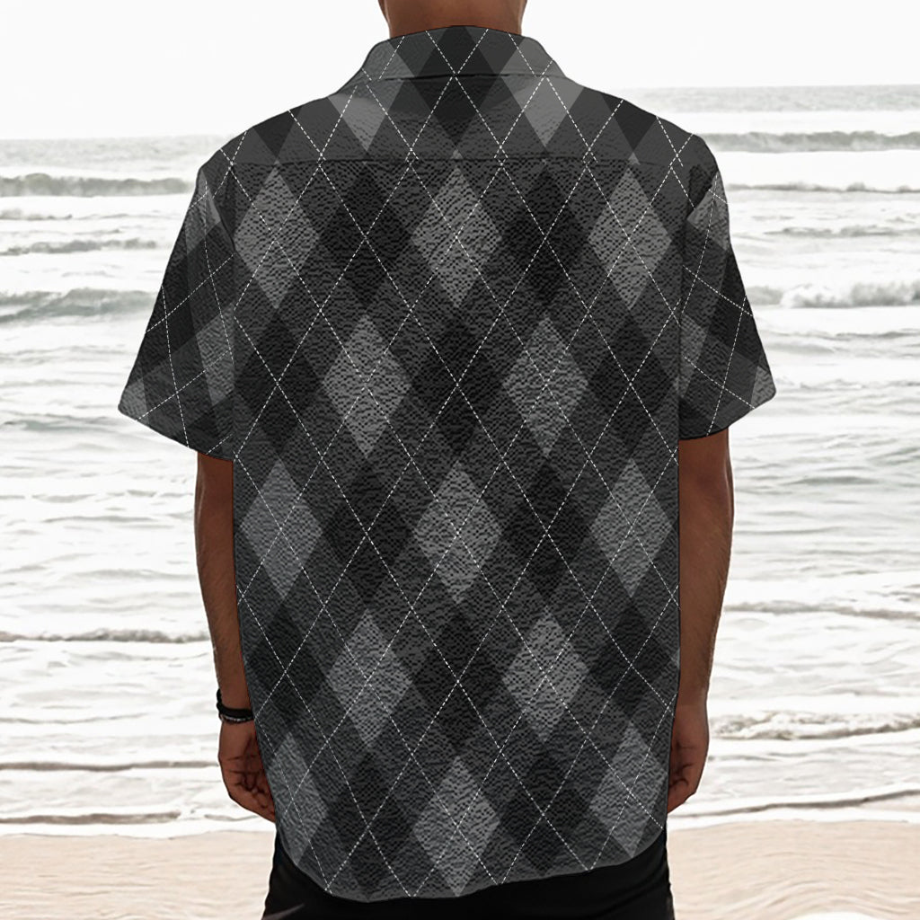 Dark Grey Argyle Pattern Print Textured Short Sleeve Shirt