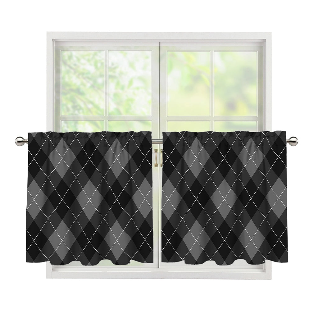 Dark Grey Argyle Pattern Print Tier Curtains