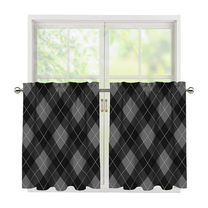 Dark Grey Argyle Pattern Print Tier Curtains