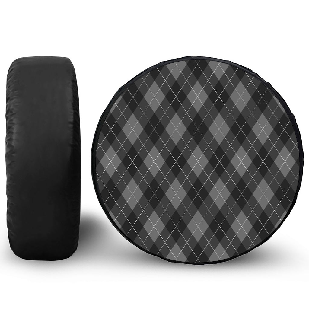 Dark Grey Argyle Pattern Print Tire Cover