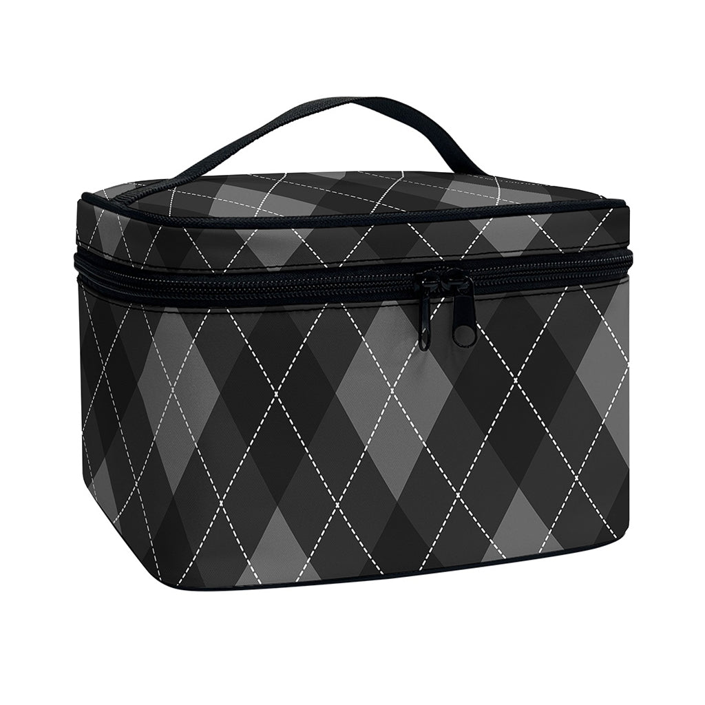 Dark Grey Argyle Pattern Print Travel Makeup Bag