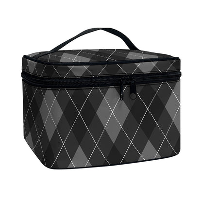 Dark Grey Argyle Pattern Print Travel Makeup Bag