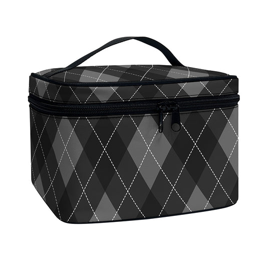 Dark Grey Argyle Pattern Print Travel Makeup Bag