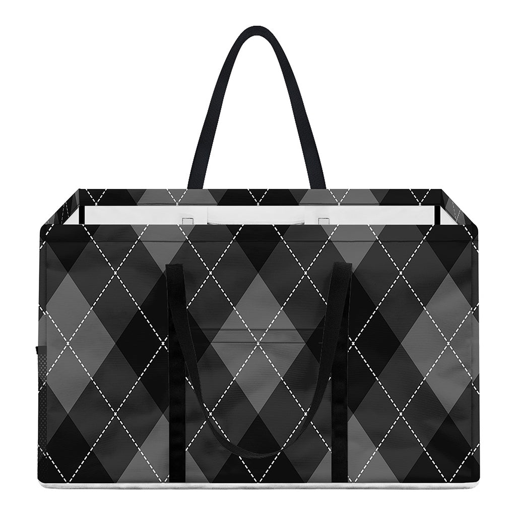 Dark Grey Argyle Pattern Print Utility Tote Bag