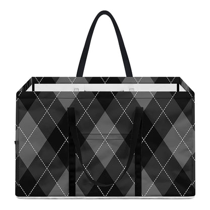 Dark Grey Argyle Pattern Print Utility Tote Bag