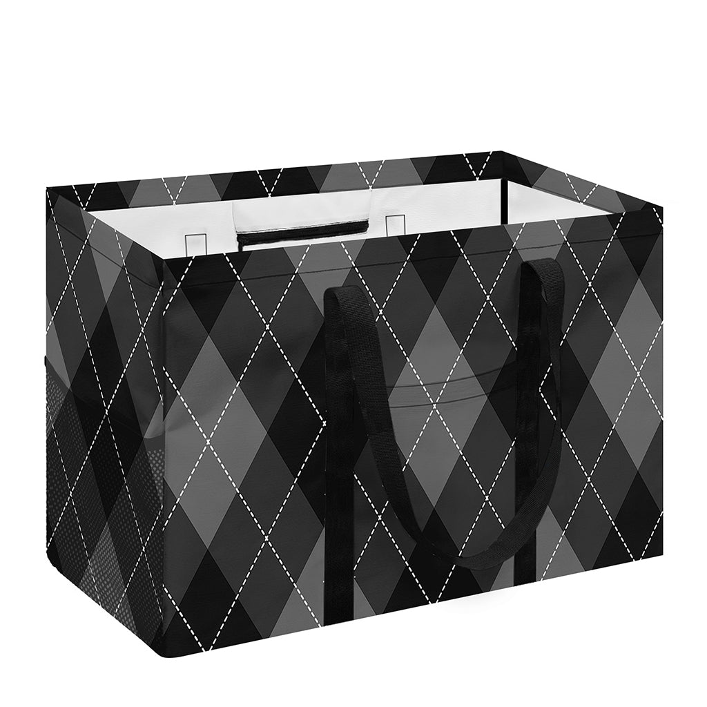 Dark Grey Argyle Pattern Print Utility Tote Bag