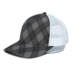 Dark Grey Argyle Pattern Print White Mesh Trucker Cap