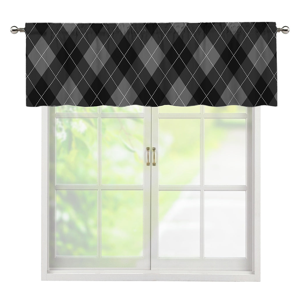 Dark Grey Argyle Pattern Print Window Valance