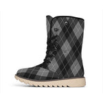 Dark Grey Argyle Pattern Print Winter Boots