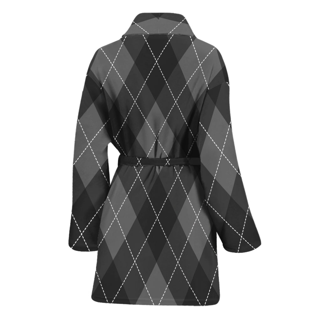 Dark Grey Argyle Pattern Print Women's Bathrobe