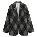 Dark Grey Argyle Pattern Print Women's Blazer