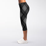 Dark Grey Argyle Pattern Print Women's Capri Leggings