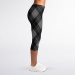 Dark Grey Argyle Pattern Print Women's Capri Leggings