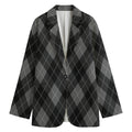Dark Grey Argyle Pattern Print Women's Cotton Blazer