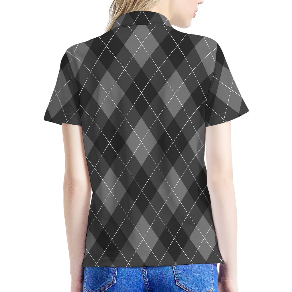 Dark Grey Argyle Pattern Print Women's Polo Shirt