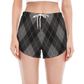 Dark Grey Argyle Pattern Print Women's Split Running Shorts