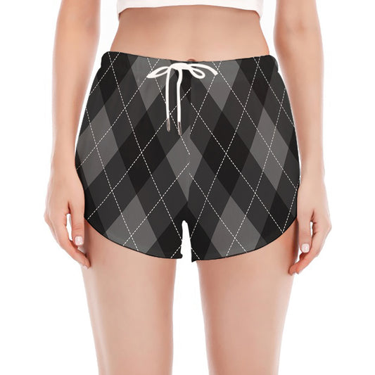 Dark Grey Argyle Pattern Print Women's Split Running Shorts
