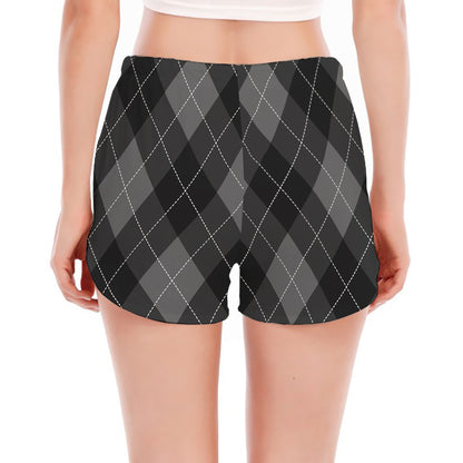 Dark Grey Argyle Pattern Print Women's Split Running Shorts
