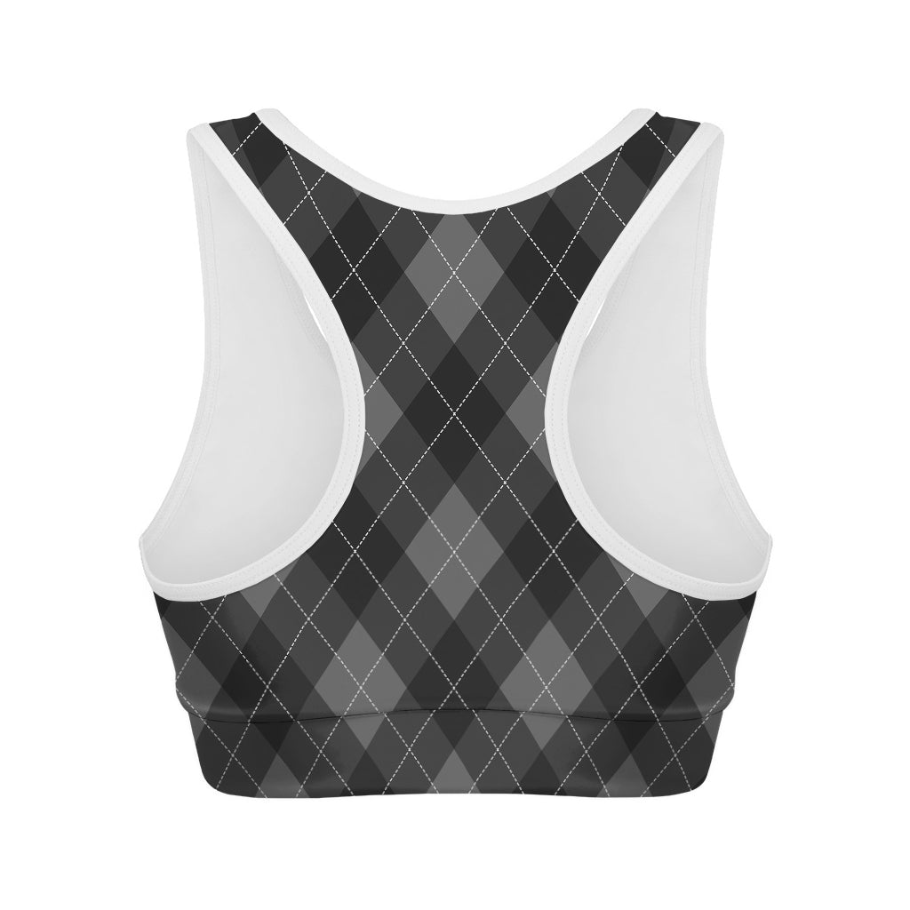 Dark Grey Argyle Pattern Print Women's Sports Bra