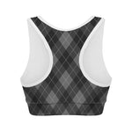 Dark Grey Argyle Pattern Print Women's Sports Bra