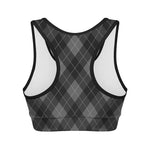 Dark Grey Argyle Pattern Print Women's Sports Bra