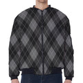 Dark Grey Argyle Pattern Print Zip Sleeve Bomber Jacket