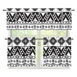 Dark Grey Aztec Pattern Print 3 Piece Kitchen Curtains