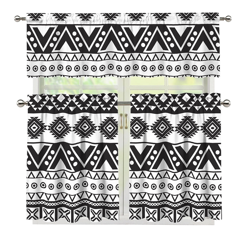 Dark Grey Aztec Pattern Print 3 Piece Kitchen Curtains