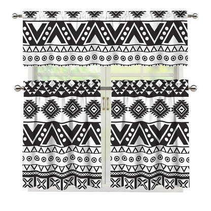 Dark Grey Aztec Pattern Print 3 Piece Kitchen Curtains