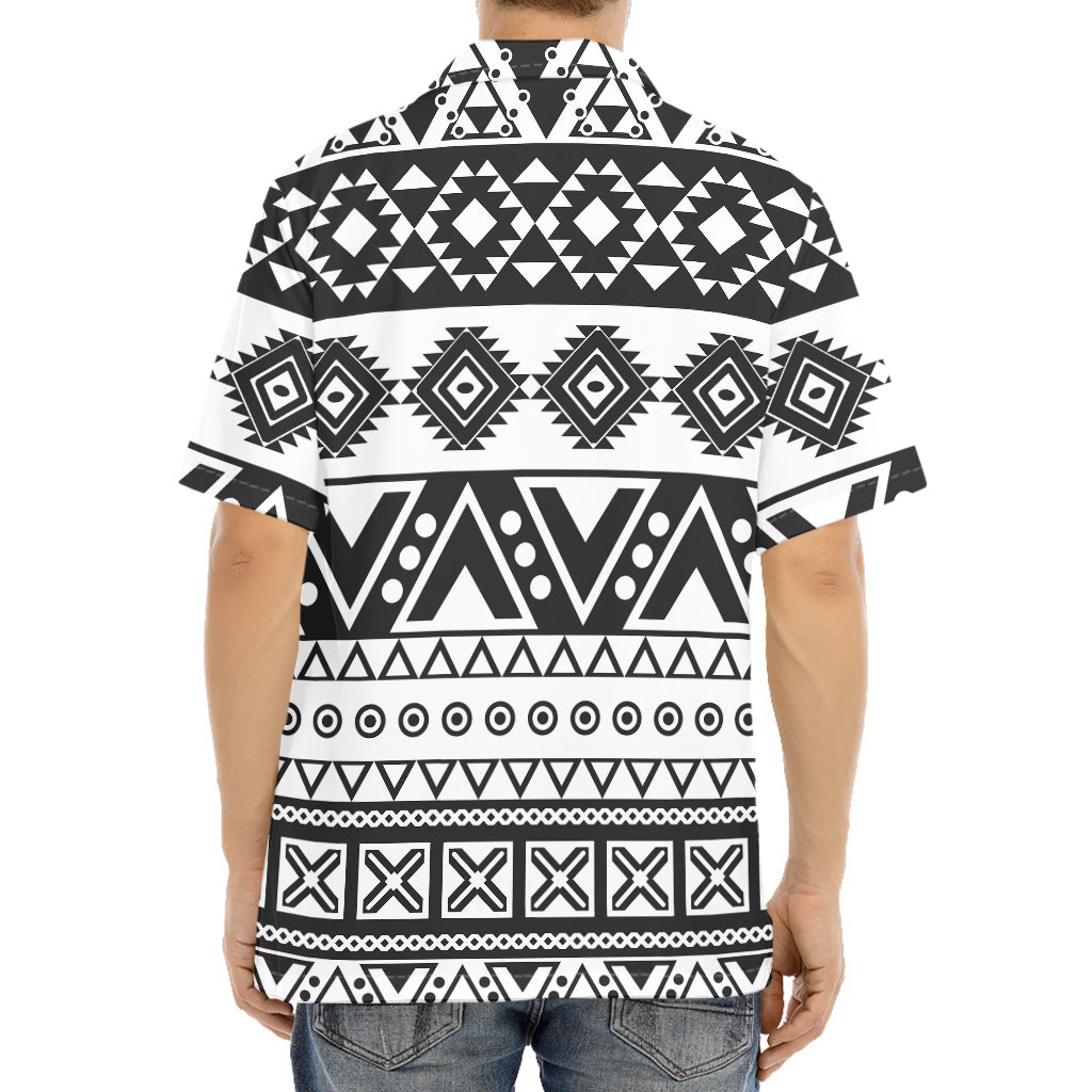 Dark Grey Aztec Pattern Print Aloha Shirt
