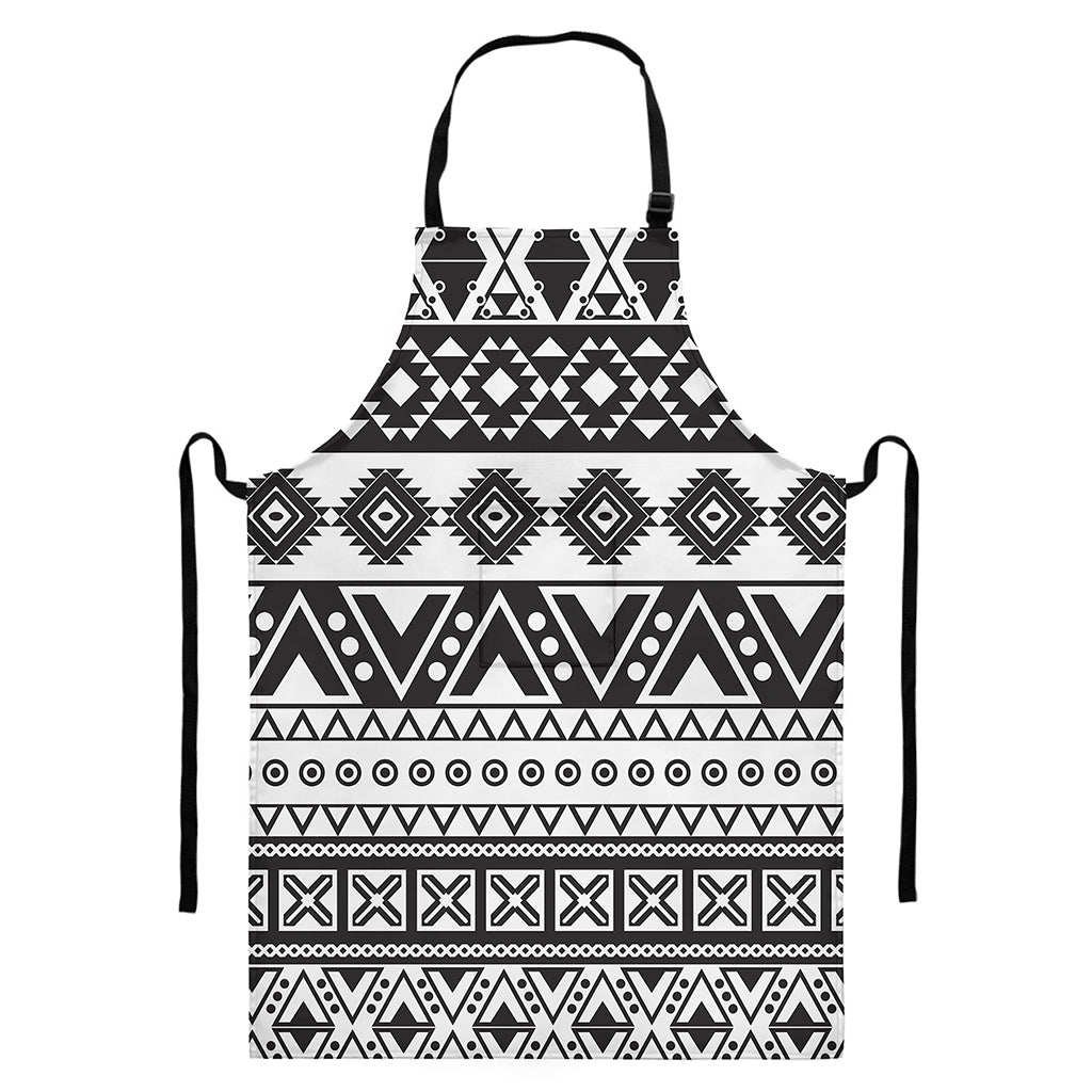 Dark Grey Aztec Pattern Print Bib Apron With Pocket