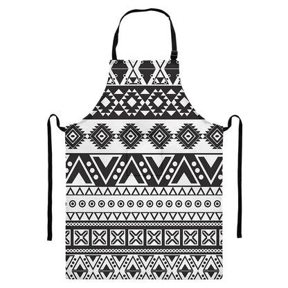 Dark Grey Aztec Pattern Print Bib Apron With Pocket
