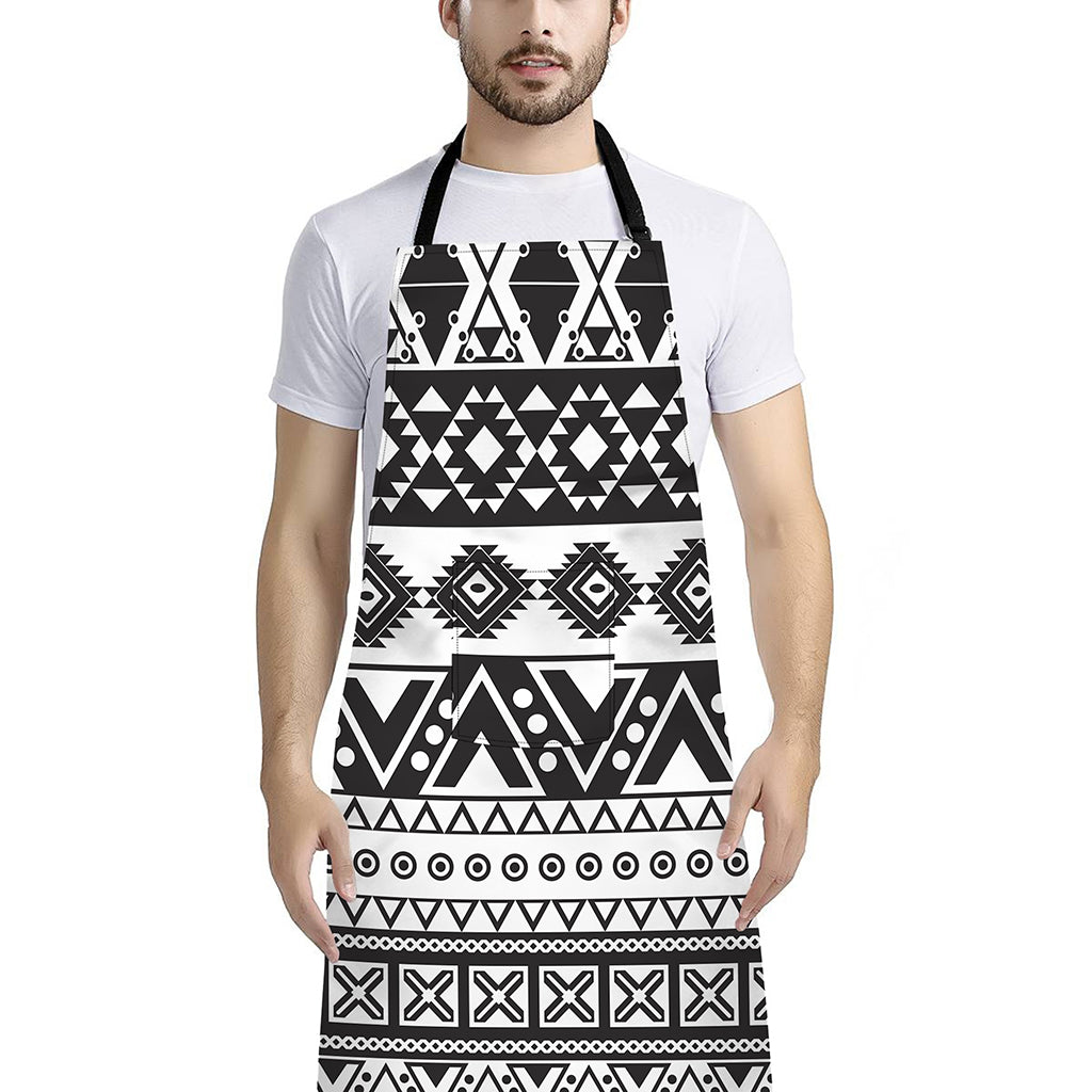 Dark Grey Aztec Pattern Print Bib Apron With Pocket