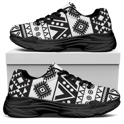 Dark Grey Aztec Pattern Print Black Chunky Shoes
