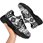 Dark Grey Aztec Pattern Print Black Chunky Shoes
