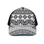 Dark Grey Aztec Pattern Print Black Mesh Trucker Cap