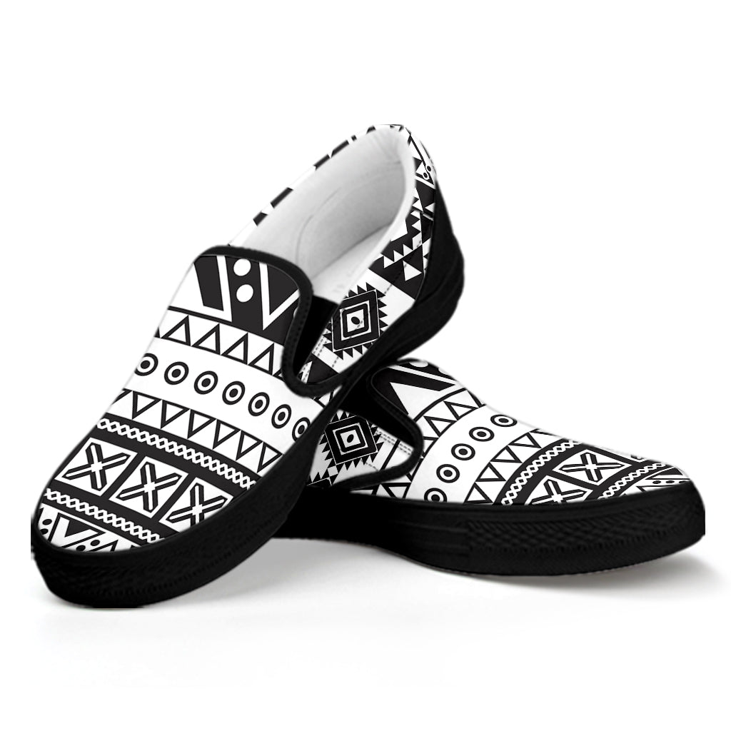 Dark Grey Aztec Pattern Print Black Slip On Sneakers