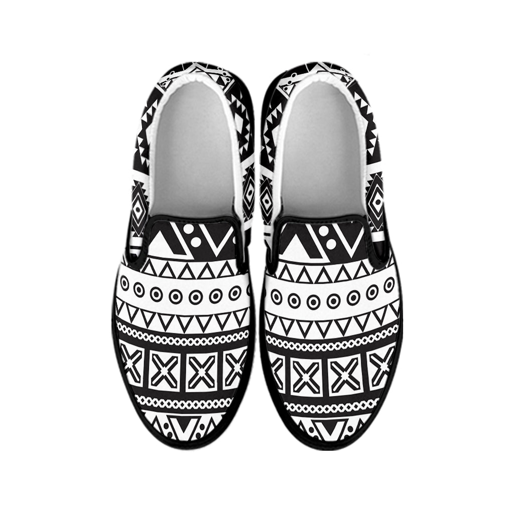 Dark Grey Aztec Pattern Print Black Slip On Sneakers