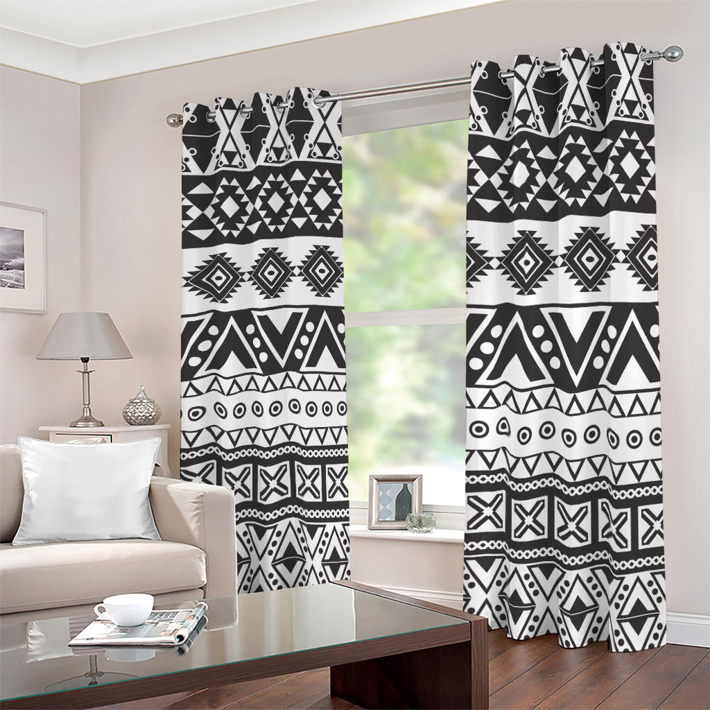 Dark Grey Aztec Pattern Print Blackout Grommet Curtains